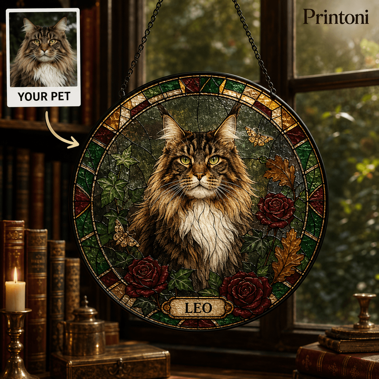 Custom Pet Suncatcher from Photo, Personalized Stained Glass Style Dog Cat Window Hanging with Name, Pet Memorial Gift, Pet Lover Gift