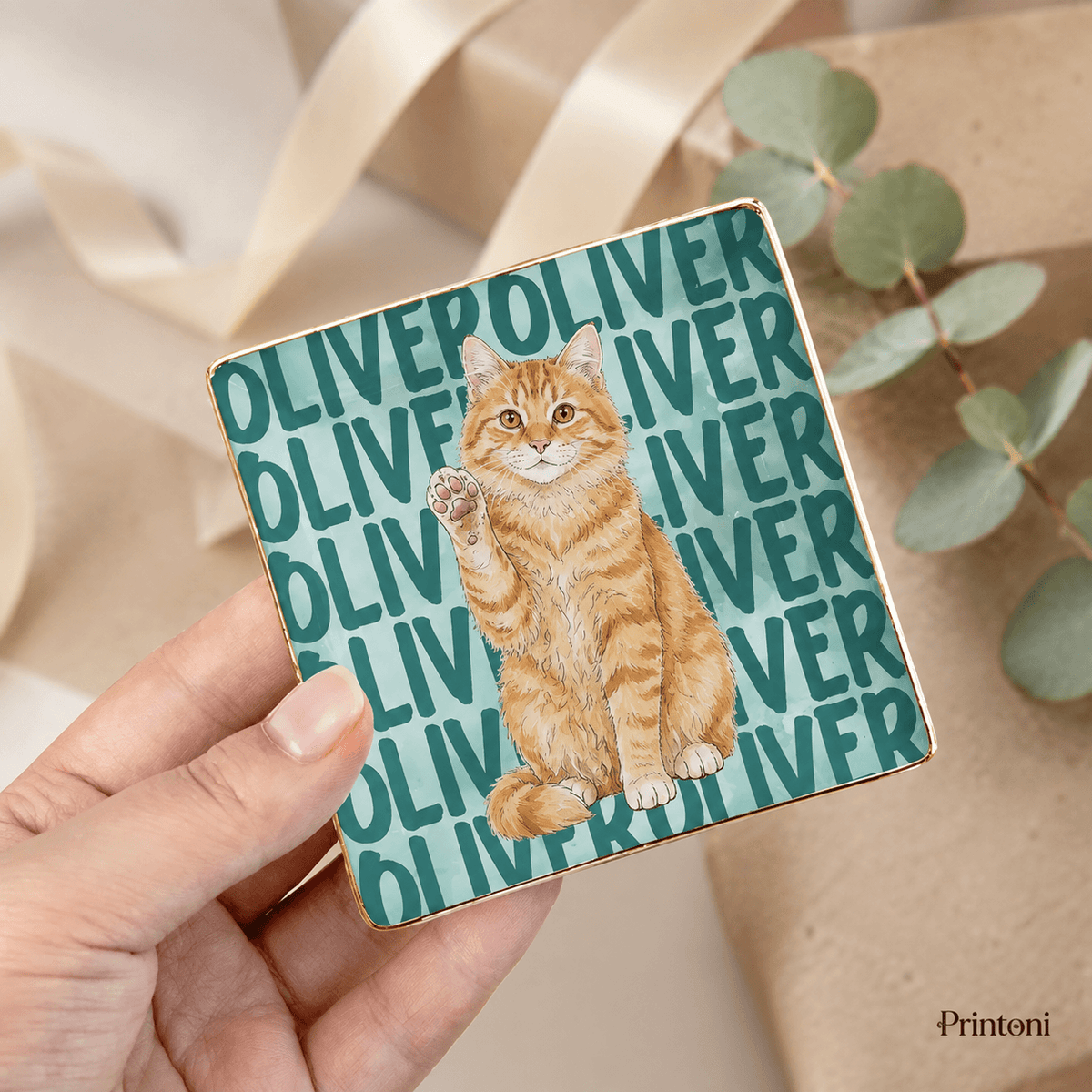Custom Cat Trinket Dish from Photo, Personalized Watercolor Pet Portrait Ring Dish with Name, Cat Mom & Pet Lover Gift