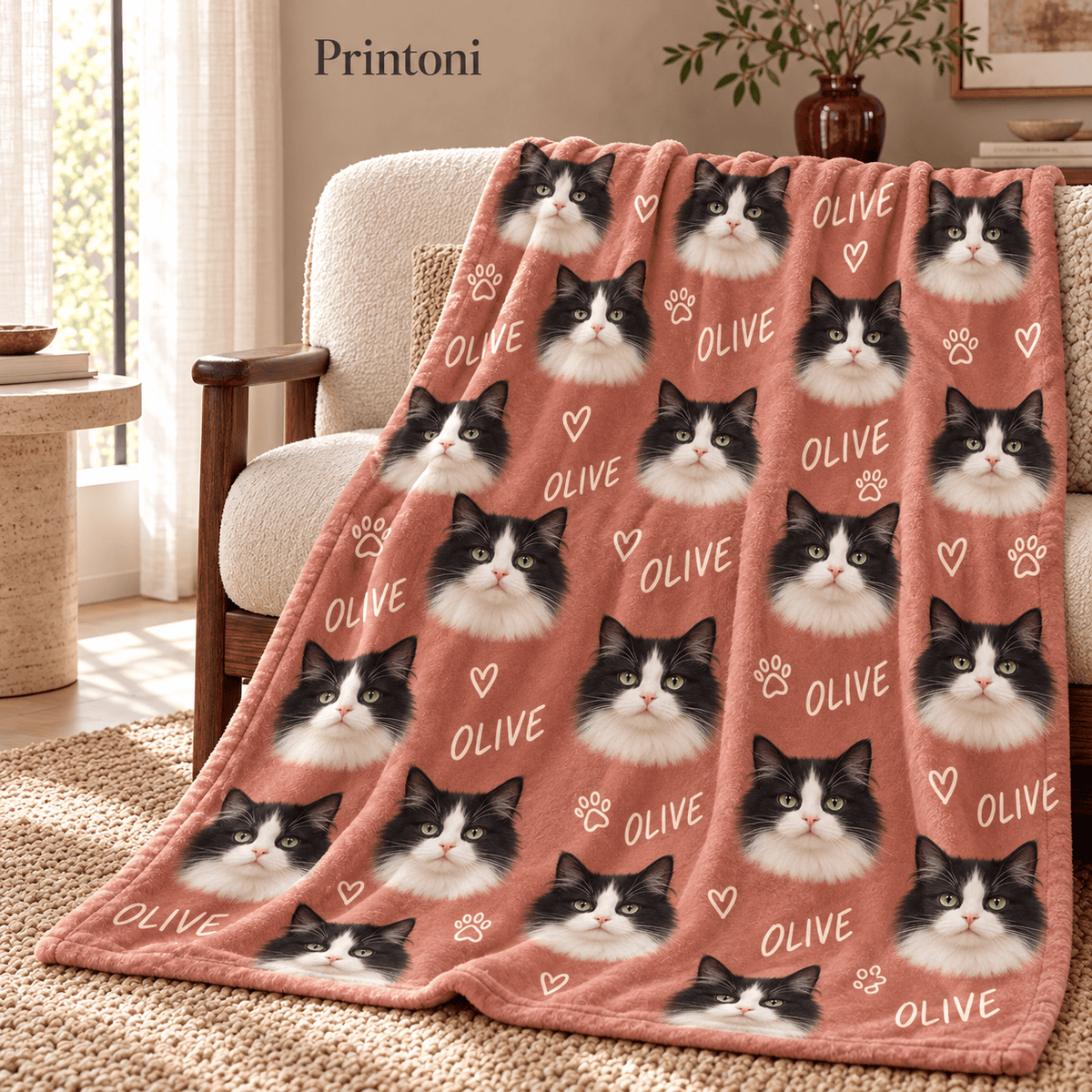 Custom Pet Face Blanket from Photo, Personalized Dog & Cat Name Blanket, Pet Lover Gift