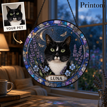 Custom Pet Suncatcher from Photo, Personalized Stained Glass Style Dog Cat Window Hanging with Name, Pet Memorial Gift, Pet Lover Gift