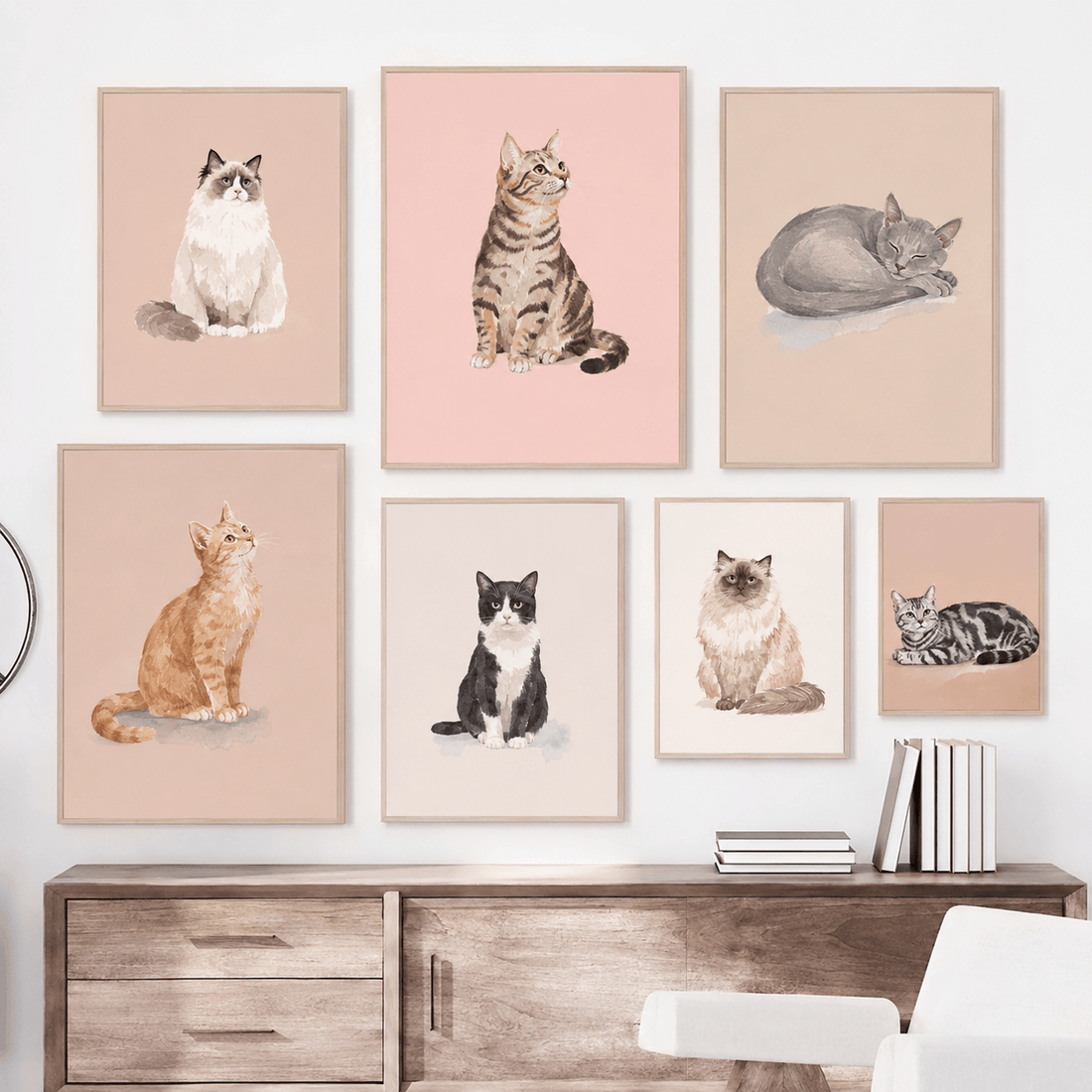 Cute Cartoon Cat Nursery Wall Art – Nordic Canvas Print Poster for Kids Room Home Decor