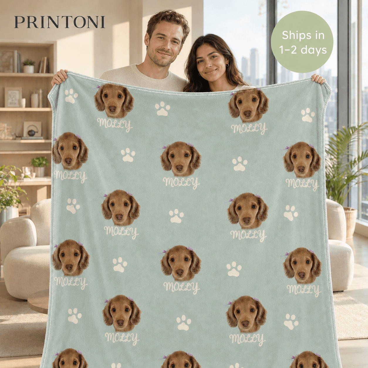 Custom Pet Photo Blanket, Personalized Dog Face and Name Blanket, Pet Parent Gift