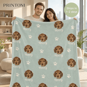 Custom Pet Photo Blanket, Personalized Dog Face and Name Blanket, Pet Parent Gift