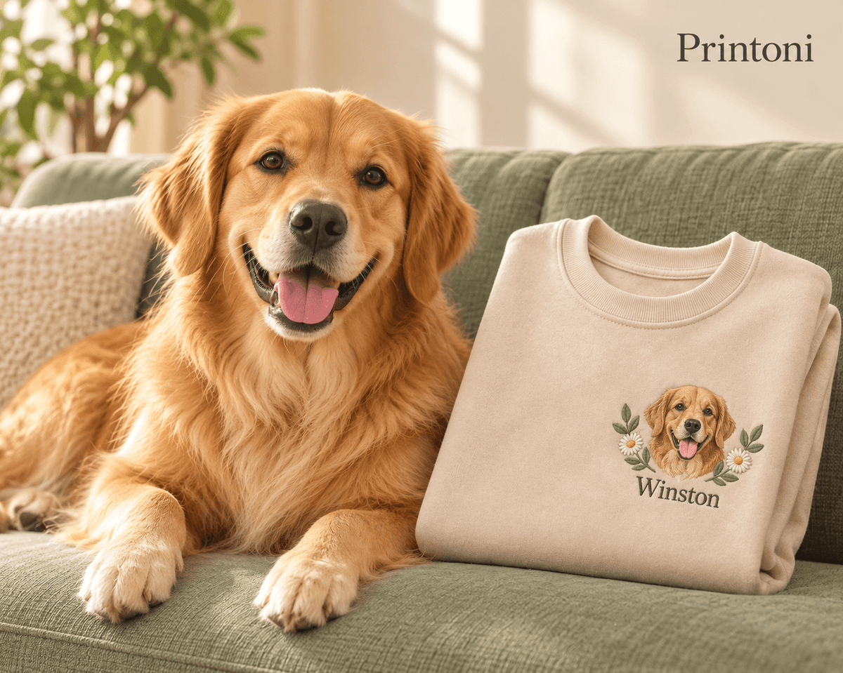 Custom Embroidered Pet Sweatshirt from Photo, Personalized Dog & Cat Name Crewneck, Pet Lover Gift