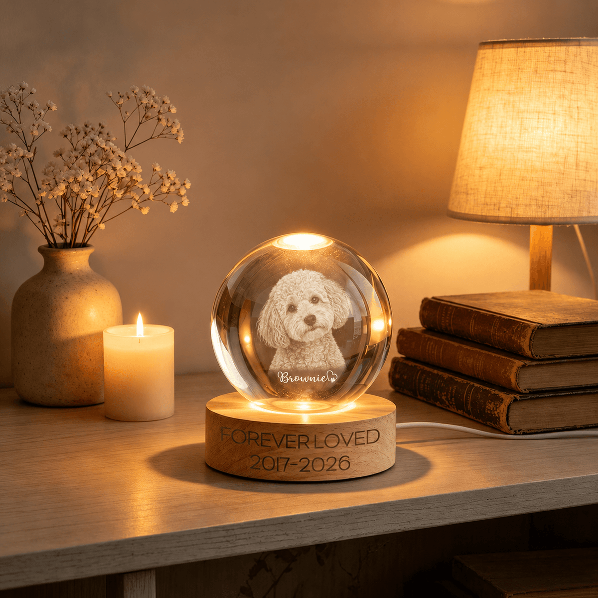 Custom Pet Memorial Night Light, Personalized Crystal Ball Dog Cat Lamp with Name & Years, Pet Loss Sympathy Gift, Remembrance Keepsake