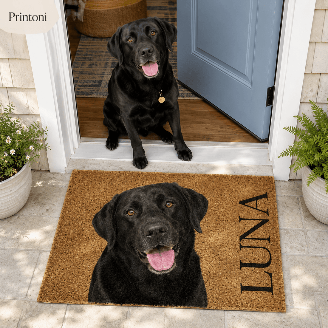 Custom Dog Photo Doormat, Personalized Pet Name Welcome Mat, Dog Face Doormat, Pet Portrait Gift for Dog Lovers