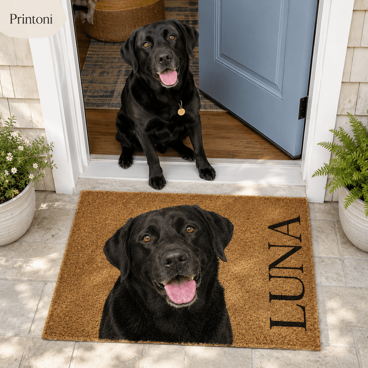 Custom Dog Photo Doormat, Personalized Pet Name Welcome Mat, Dog Face Doormat, Pet Portrait Gift for Dog Lovers