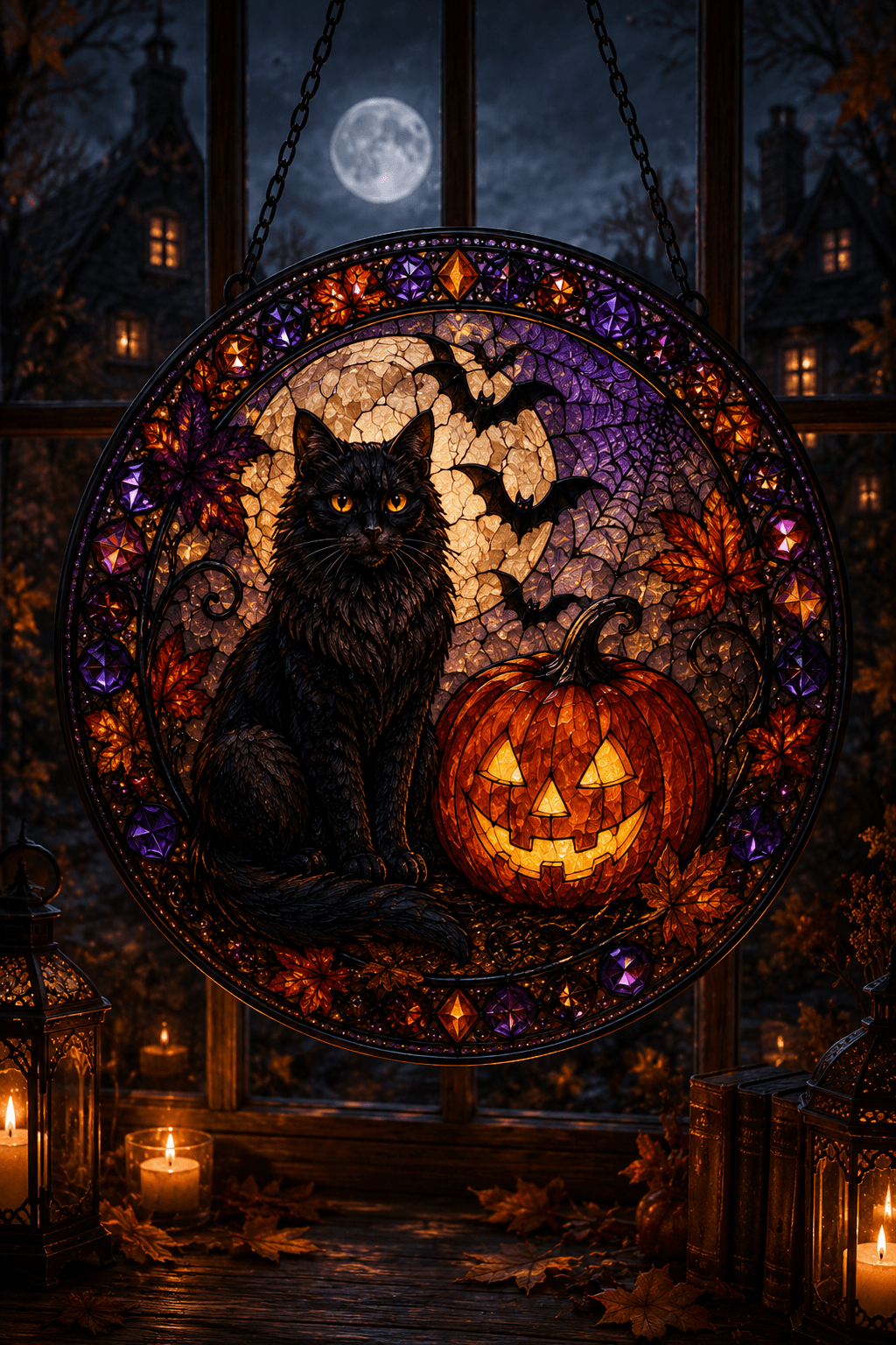 Halloween Dog Suncatcher, Stained Glass Style Puppy Witch Window Hanging, Fall Acrylic Sun Catcher, Halloween Decor Dog Lover Gift