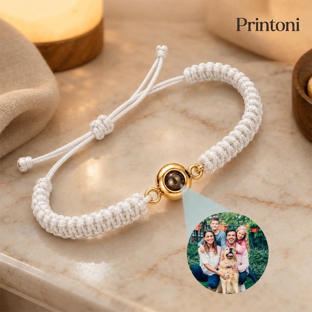 Custom Photo Projection Bracelet, Personalized Braided Memory Bracelet with Picture Inside, Gift for Mom, Grandma, Couples & Pet Lovers