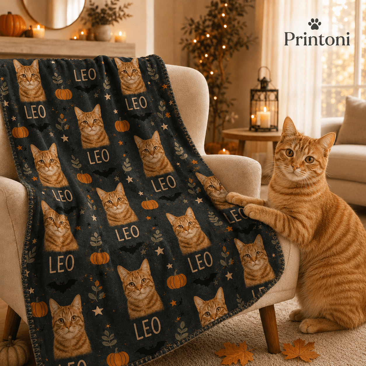 Custom Dog Blanket from Photo, Personalized Halloween Pet Name Blanket, Fall Gift for Dog Lovers