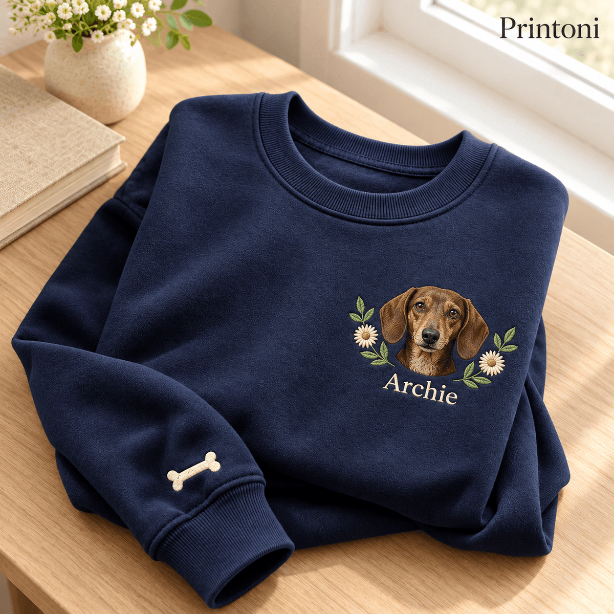 Custom Embroidered Pet Sweatshirt from Photo, Personalized Dog & Cat Name Crewneck, Pet Lover Gift