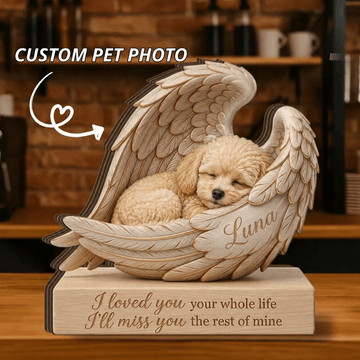 Personalized Pet Memorial Wood Block from Photo – Custom Dog Angel Wing Portrait Sympathy Gift