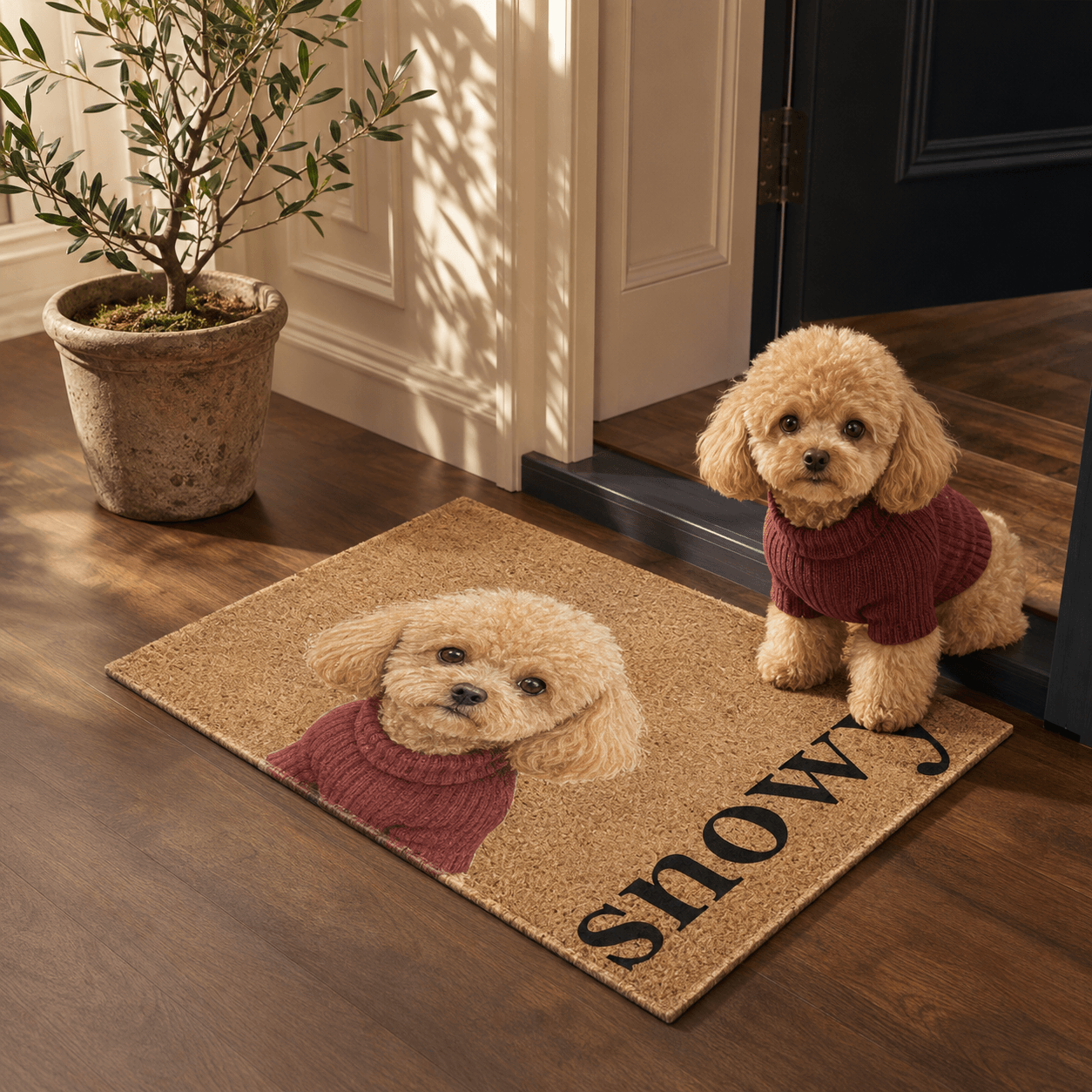 Custom Dog Photo Doormat, Personalized Pet Name Welcome Mat, Dog Face Doormat, Pet Portrait Gift for Dog Lovers
