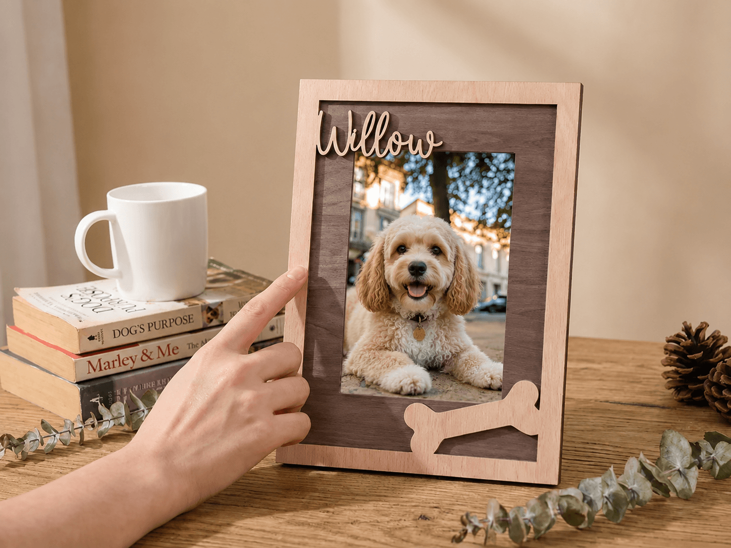 Custom Pet Memorial Picture Frame – Personalized Wooden Dog Photo Frame, Rainbow Bridge Loss Gift