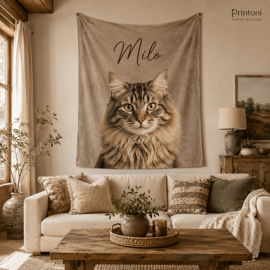 Custom Pet Tapestry from Photo, Personalized Dog Cat Portrait Wall Hanging with Name, Large Pet Wall Decor, Pet Lover Gift