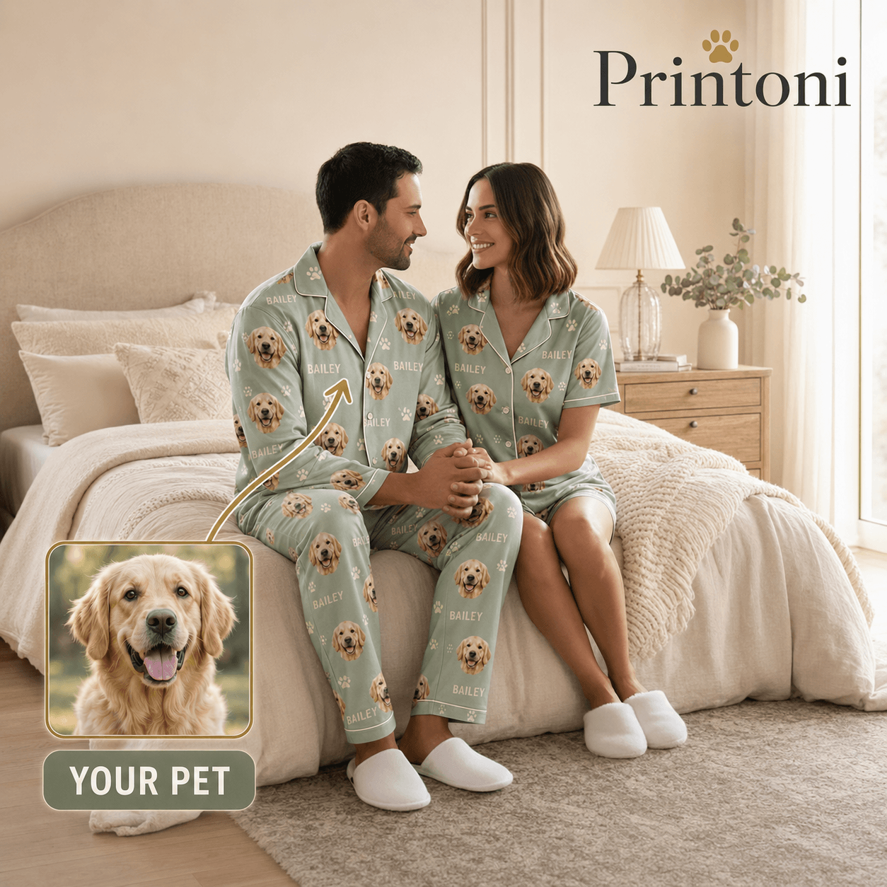 Custom Pet Pajamas from Photo, Personalized Dog Cat Face & Name Pajama Set, Matching Couple Family PJs, Pet Lover Christmas Gift