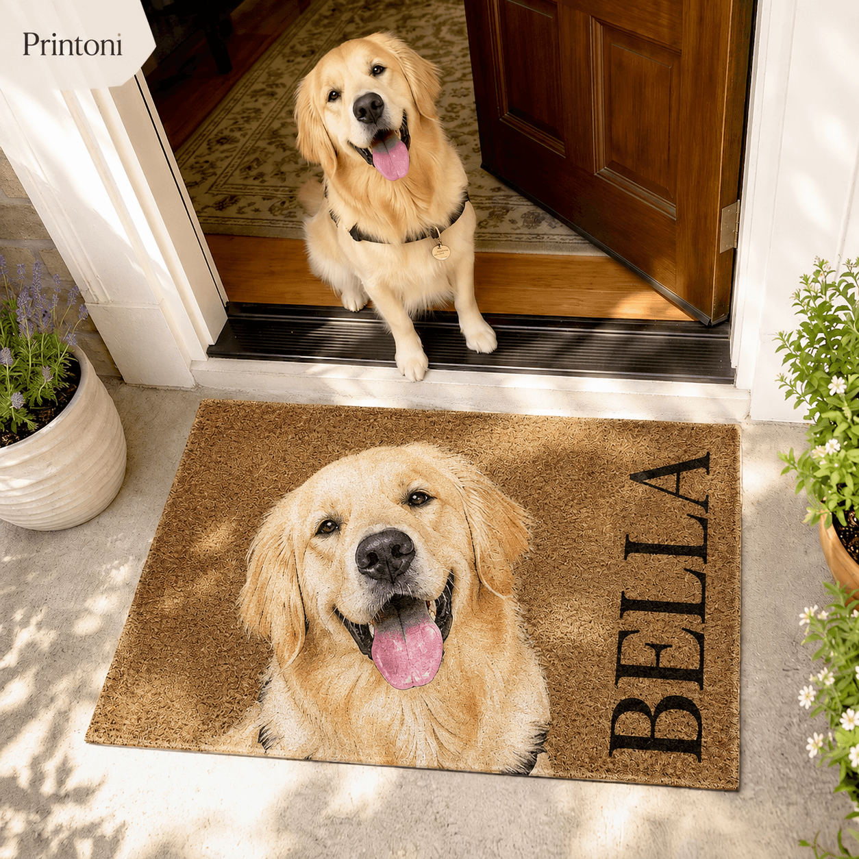Custom Dog Photo Doormat, Personalized Pet Name Welcome Mat, Dog Face Doormat, Pet Portrait Gift for Dog Lovers