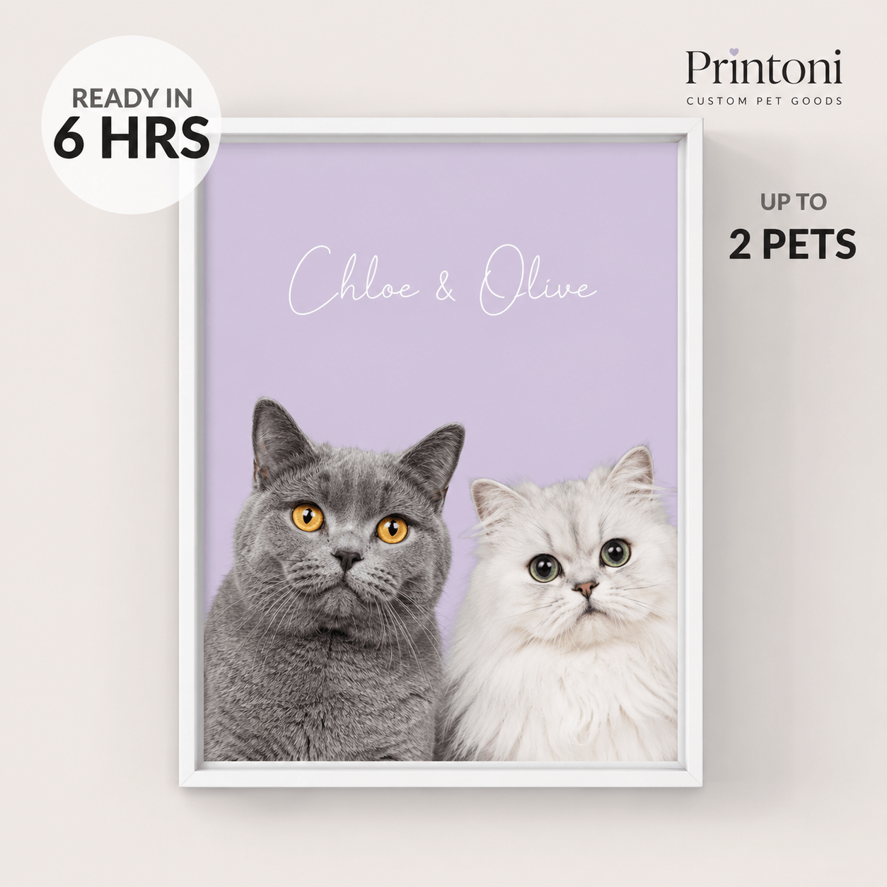 Custom Pet Portrait from Photo, Personalized Multiple Dog & Cat Portrait with Name, Modern Framed Pet Wall Art, Pet Lover Gift
