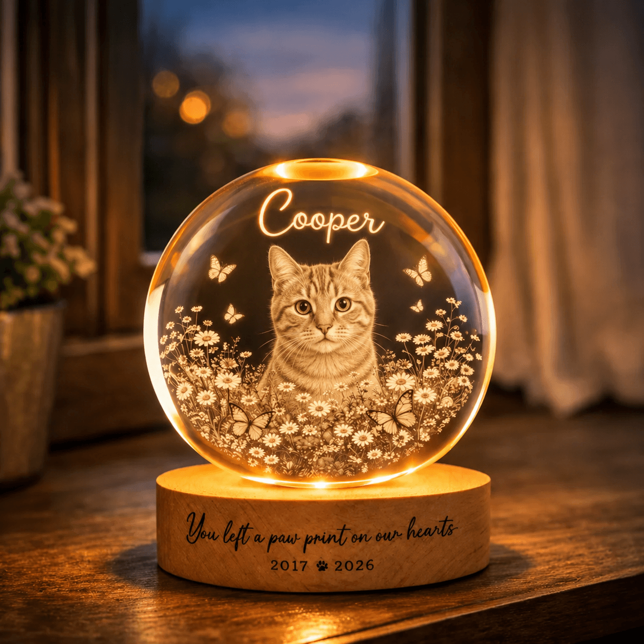 Custom Pet Memorial Crystal Ball Night Light from Photo – Personalized Dog Loss Gift Keepsake
