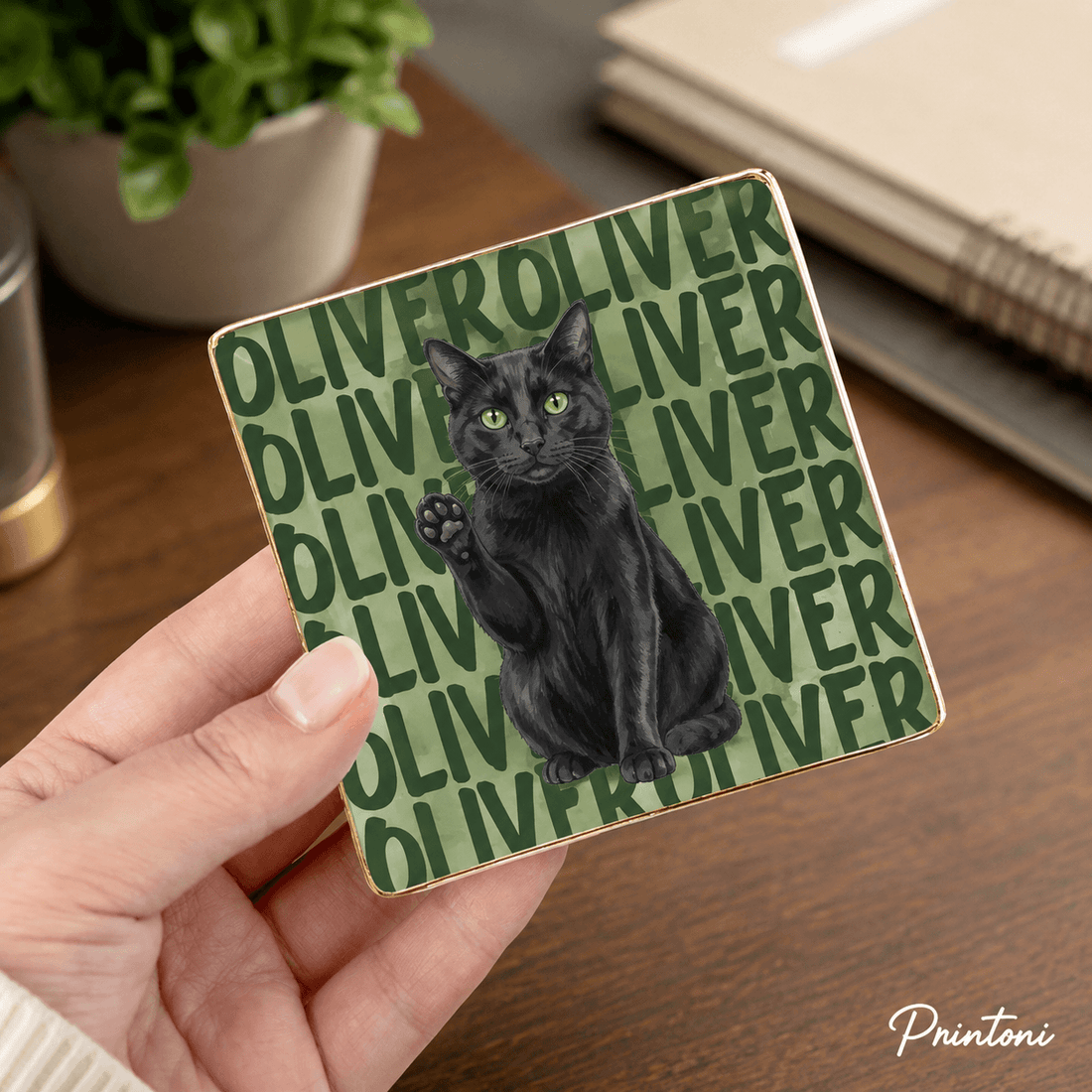Custom Cat Trinket Dish from Photo, Personalized Watercolor Pet Portrait Ring Dish with Name, Cat Mom & Pet Lover Gift