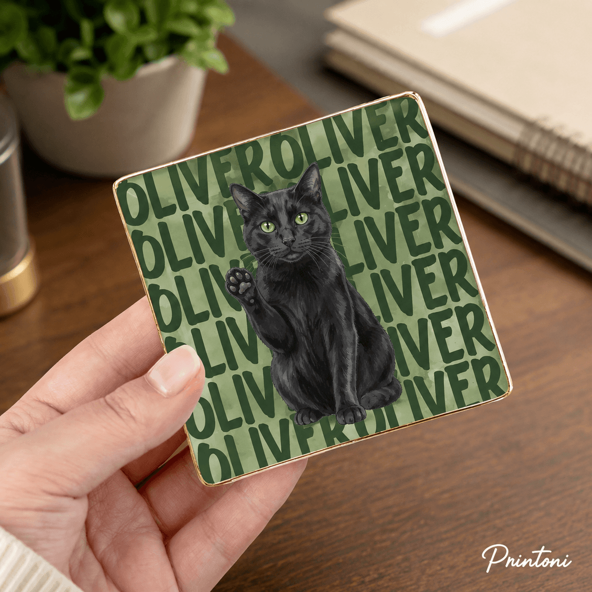 Custom Cat Trinket Dish from Photo, Personalized Watercolor Pet Portrait Ring Dish with Name, Cat Mom & Pet Lover Gift