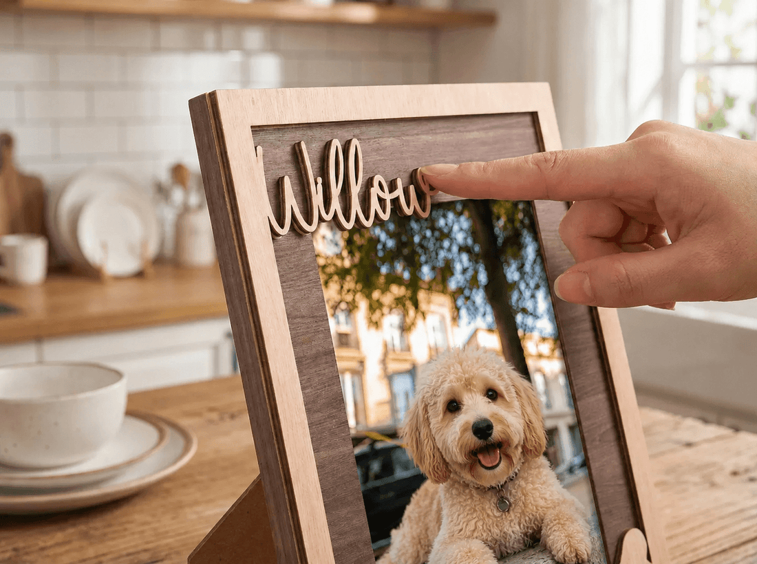 Custom Pet Memorial Picture Frame – Personalized Wooden Dog Photo Frame, Rainbow Bridge Loss Gift