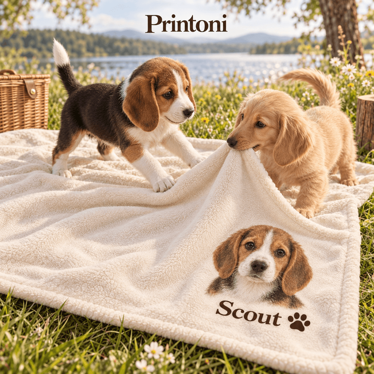Custom Pet Photo Blanket, Personalized Cat & Dog Fleece Blanket with Name, Pet Portrait Gift