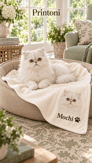 Custom Pet Photo Blanket, Personalized Cat & Dog Fleece Blanket with Name, Pet Portrait Gift
