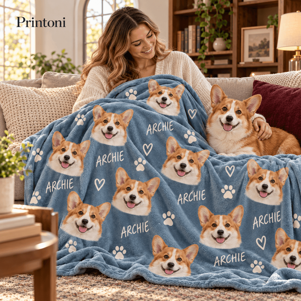 Custom Pet Face Blanket from Photo, Personalized Dog & Cat Name Blanket, Pet Lover Gift