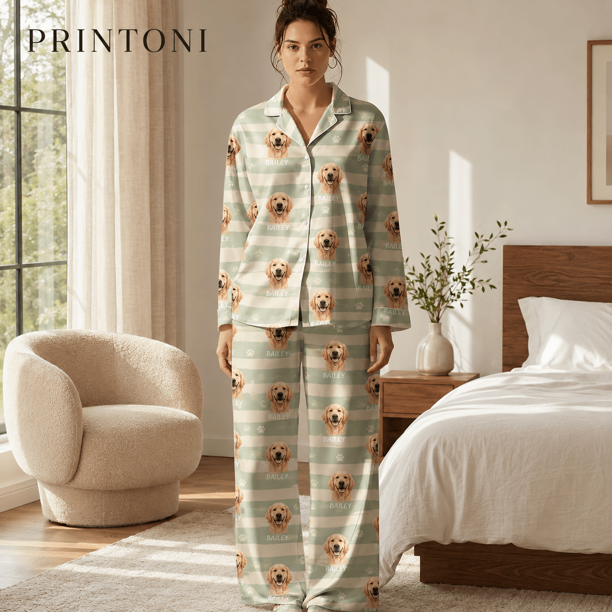 Custom Pet Photo Pajamas, Personalized Matching Pajama Set with Name, Pet Lover Gift