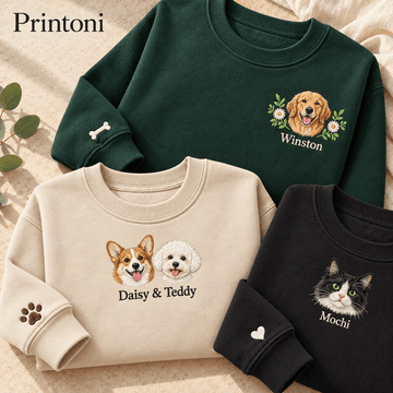 Custom Embroidered Pet Sweatshirt from Photo, Personalized Dog & Cat Name Crewneck, Pet Lover Gift