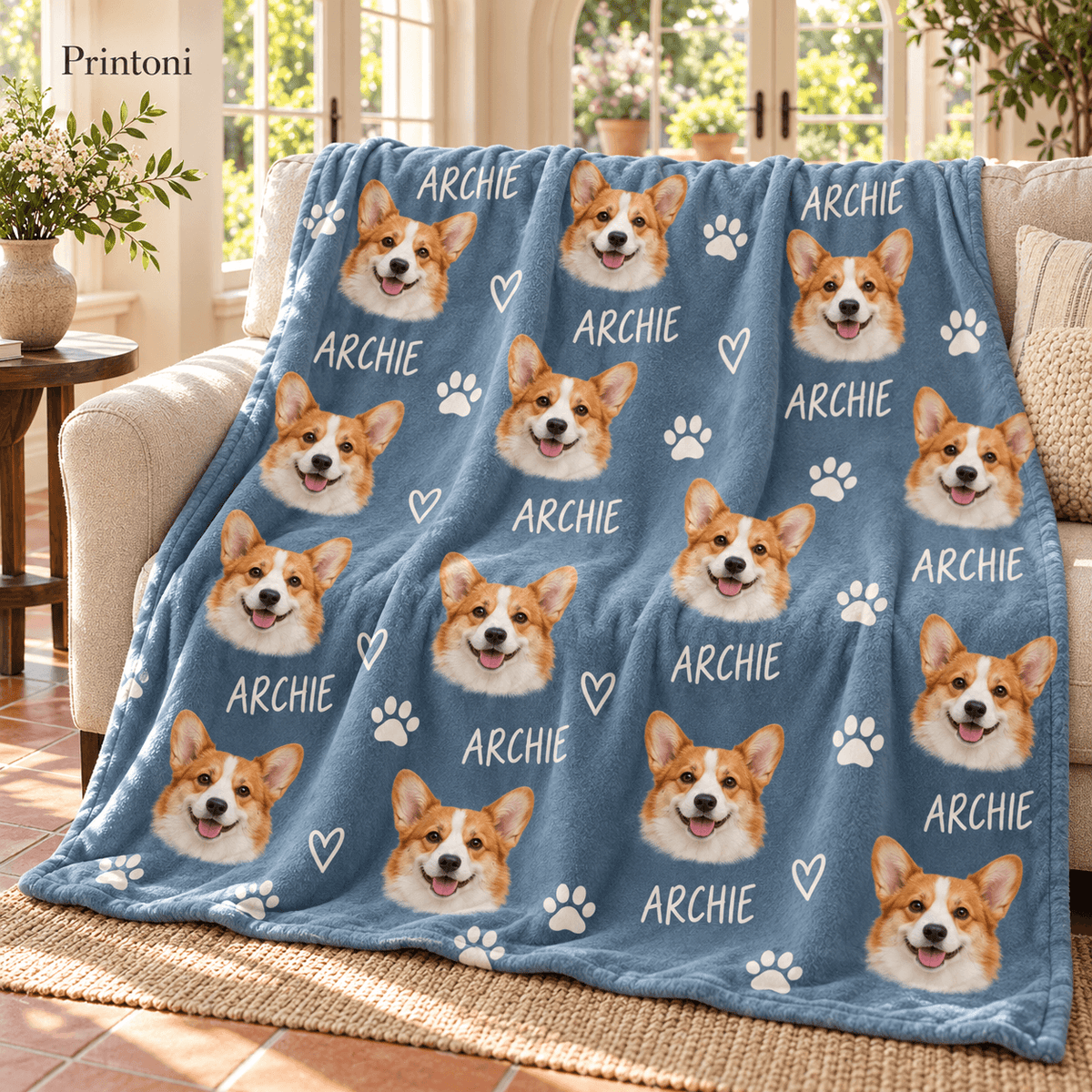 Custom Pet Face Blanket from Photo, Personalized Dog & Cat Name Blanket, Pet Lover Gift