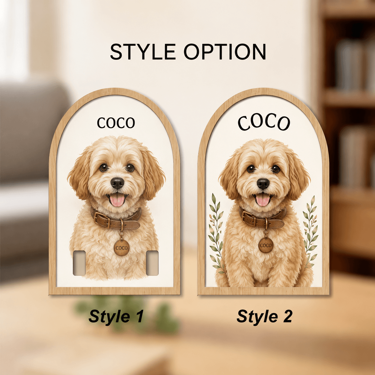 Custom Pet Collar Holder Sign – Personalized Watercolor Dog Portrait Frame, Pet Memorial Gift