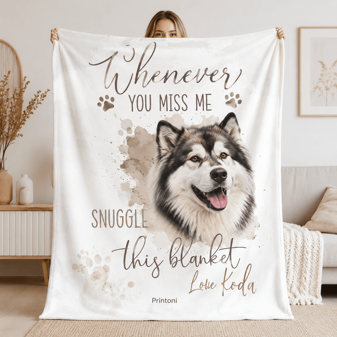 Custom Pet Memorial Blanket from Photo, Personalized Watercolor Dog Cat Throw with Name, Pet Loss Sympathy & Remembrance Gift
