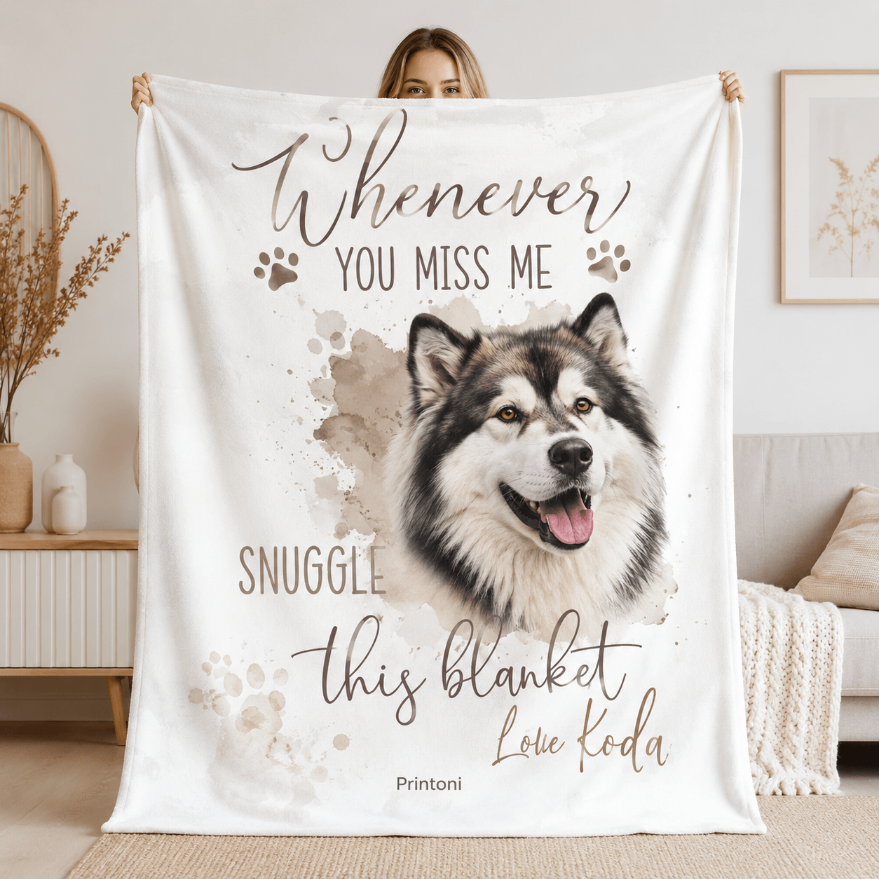 Custom Pet Memorial Blanket from Photo, Personalized Watercolor Dog Cat Throw with Name, Pet Loss Sympathy & Remembrance Gift
