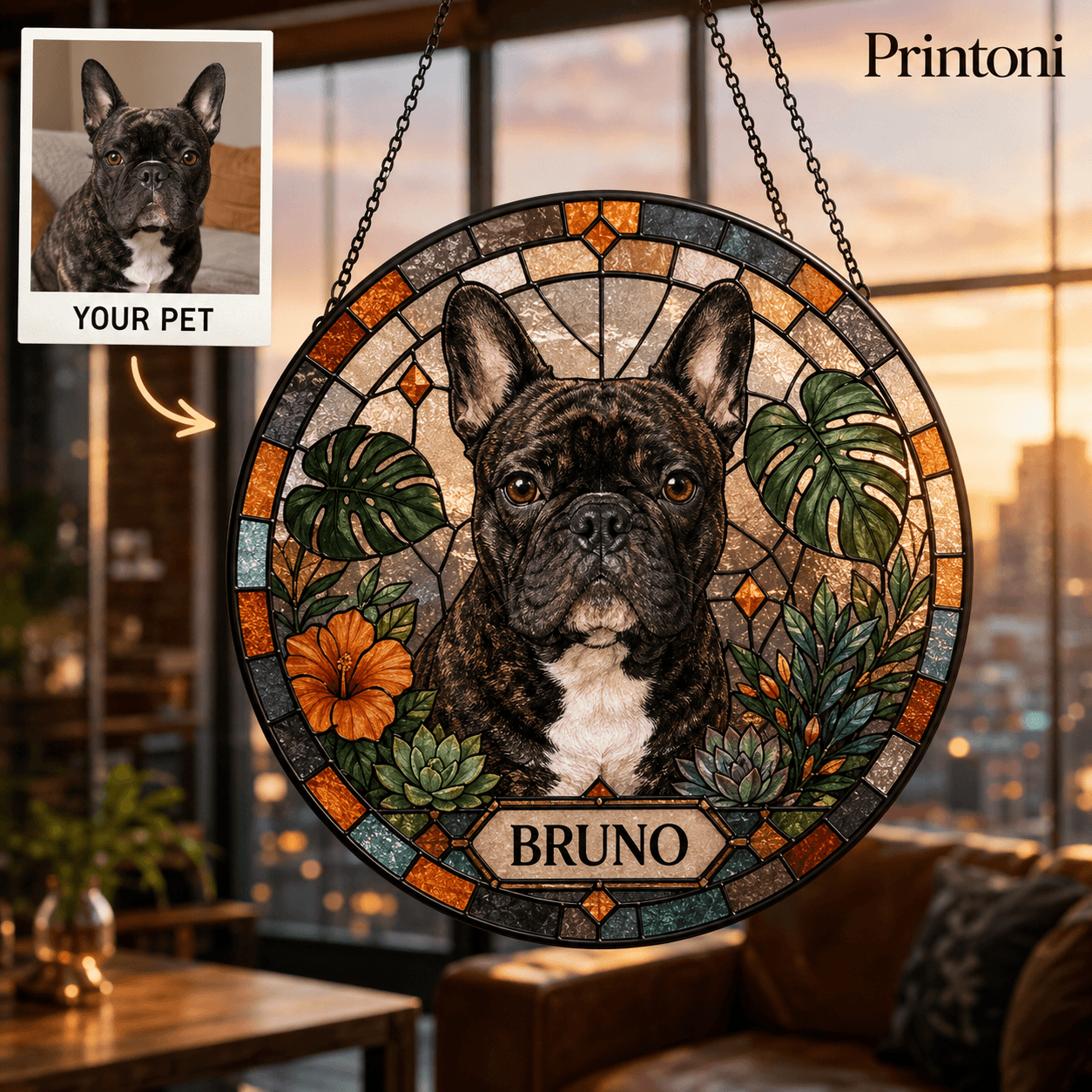 Custom Pet Suncatcher from Photo, Personalized Stained Glass Style Dog Cat Window Hanging with Name, Pet Memorial Gift, Pet Lover Gift