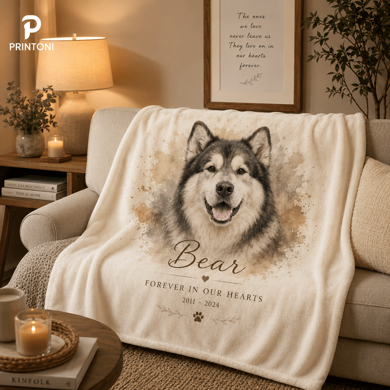 Custom Pet Memorial Blanket from Photo, Personalized Watercolor Dog Cat Portrait Throw, Pet Loss Sympathy Gift, In Memory Keepsake