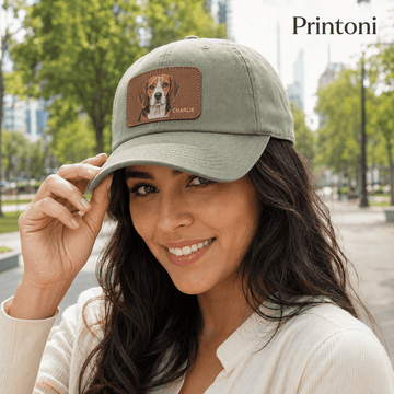 Custom Dog Hat from Photo, Personalized Pet Portrait Leather Patch Baseball Cap, Dog Mom Gift