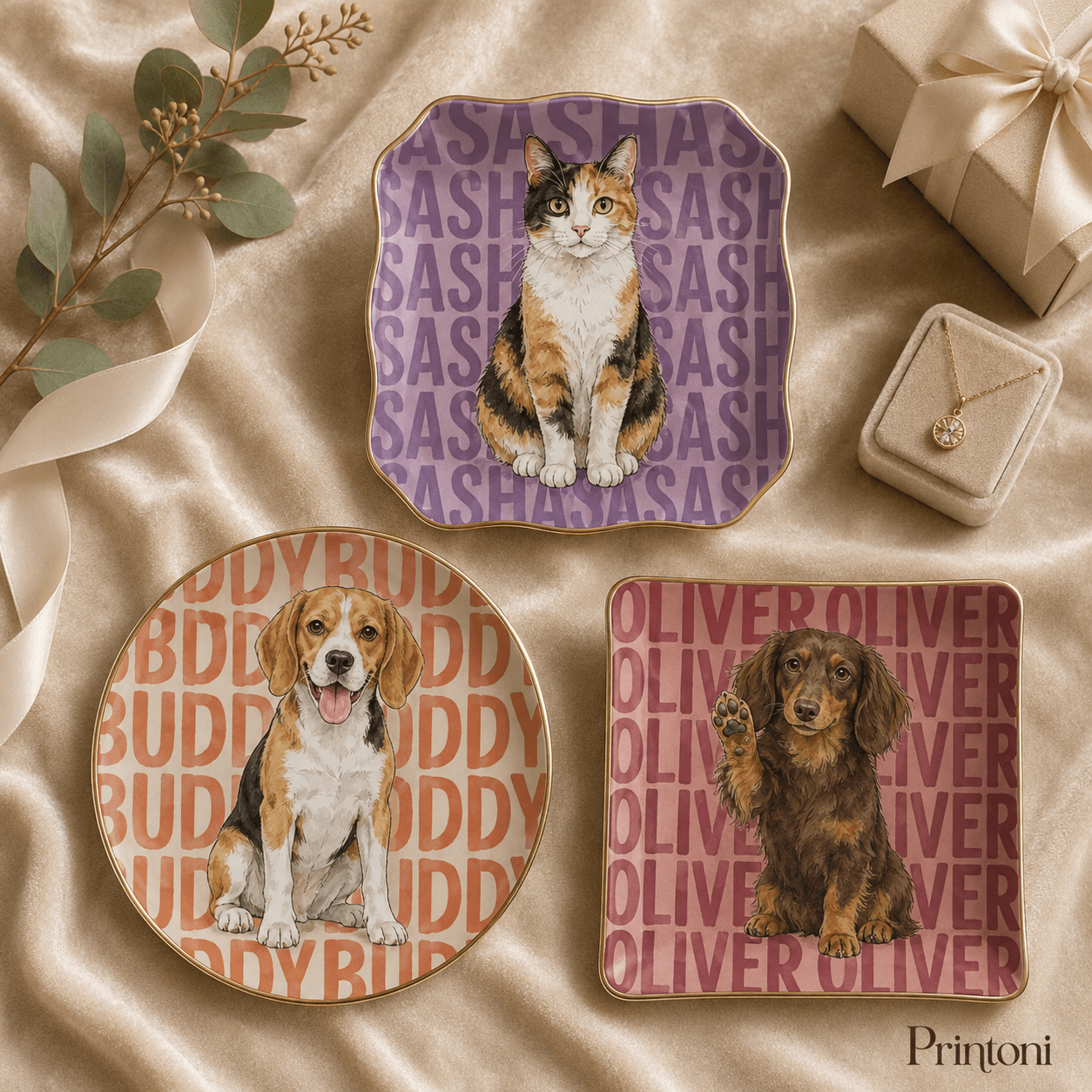 Custom Cat Trinket Dish from Photo, Personalized Watercolor Pet Portrait Ring Dish with Name, Cat Mom & Pet Lover Gift