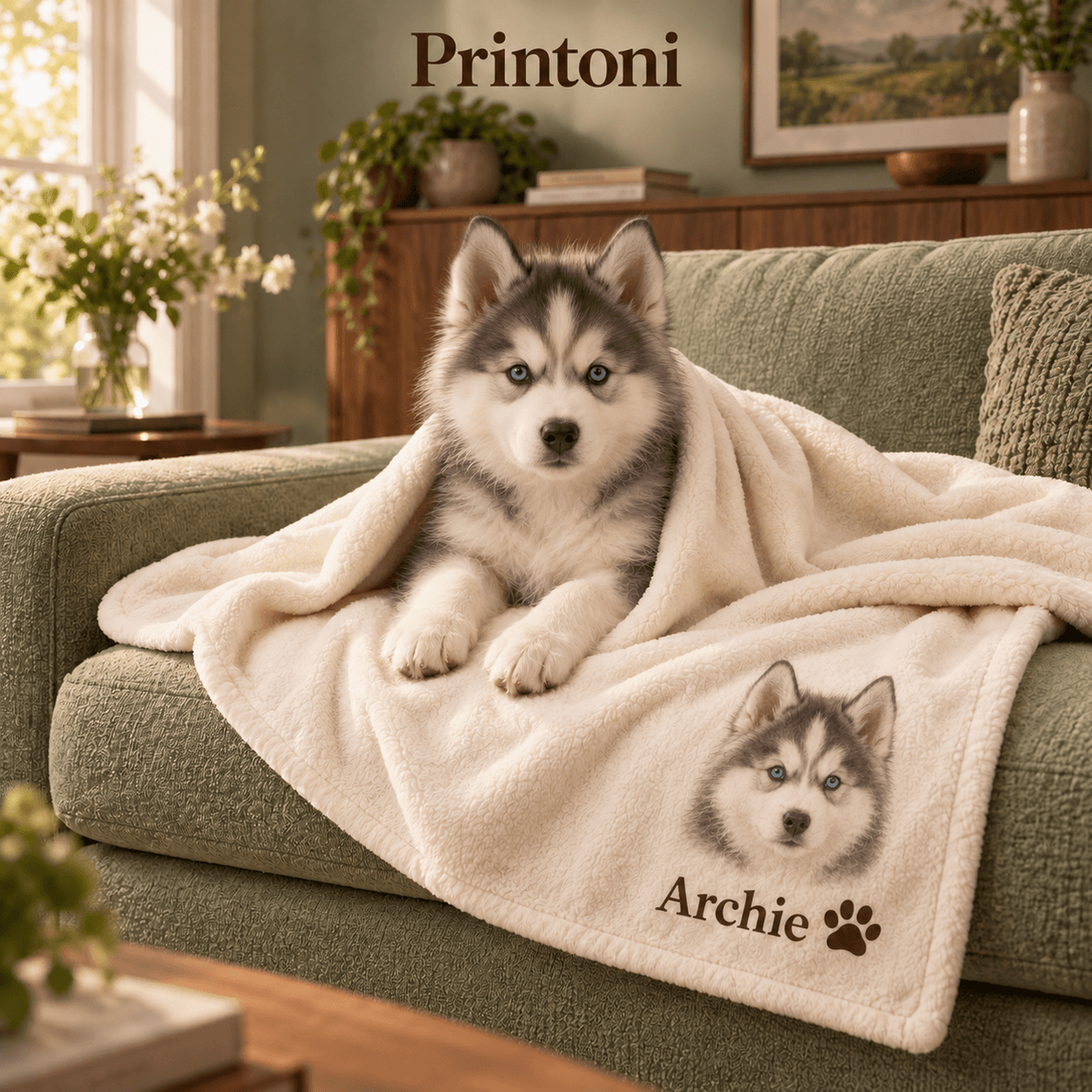 Custom Pet Photo Blanket, Personalized Cat & Dog Fleece Blanket with Name, Pet Portrait Gift