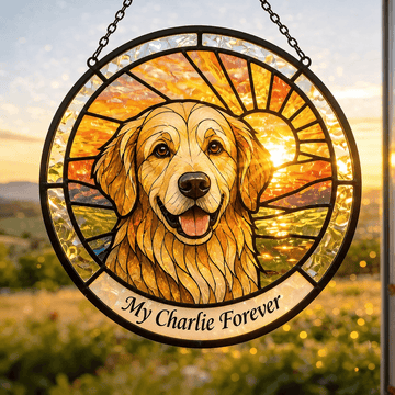 Custom Dog Stained Glass Suncatcher from Photo – Personalized Pet Memorial Window Decor