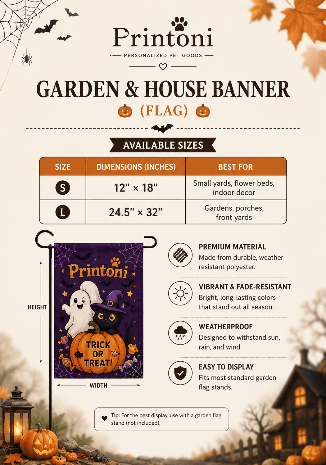 Halloween Black Cat Garden Flag, Trick or Treat Yard Flag, Cute Witch Cat Outdoor Decor, Fall Porch Sign, Cat Lover Gift