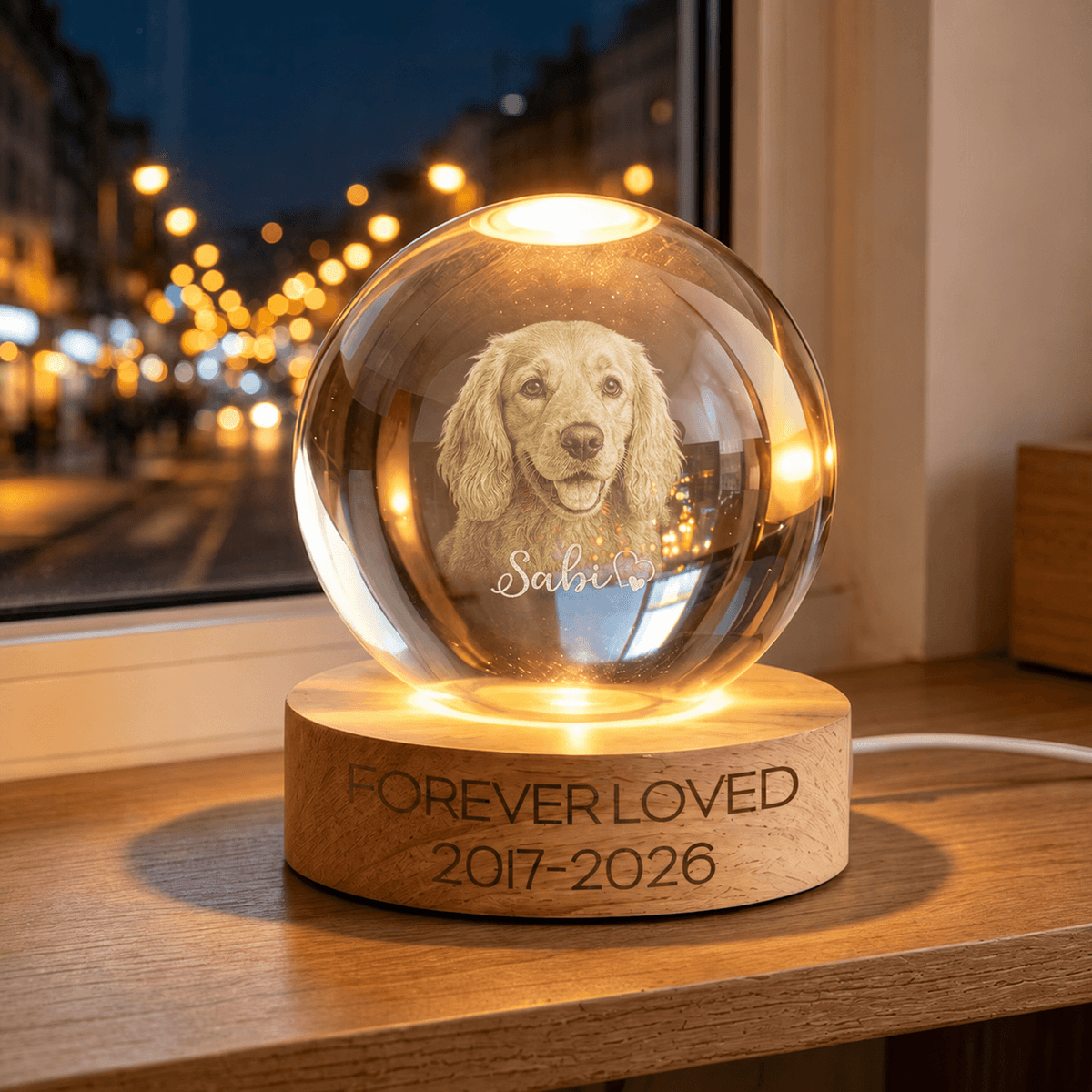 Custom Pet Memorial Night Light, Personalized Crystal Ball Dog Cat Lamp with Name & Years, Pet Loss Sympathy Gift, Remembrance Keepsake