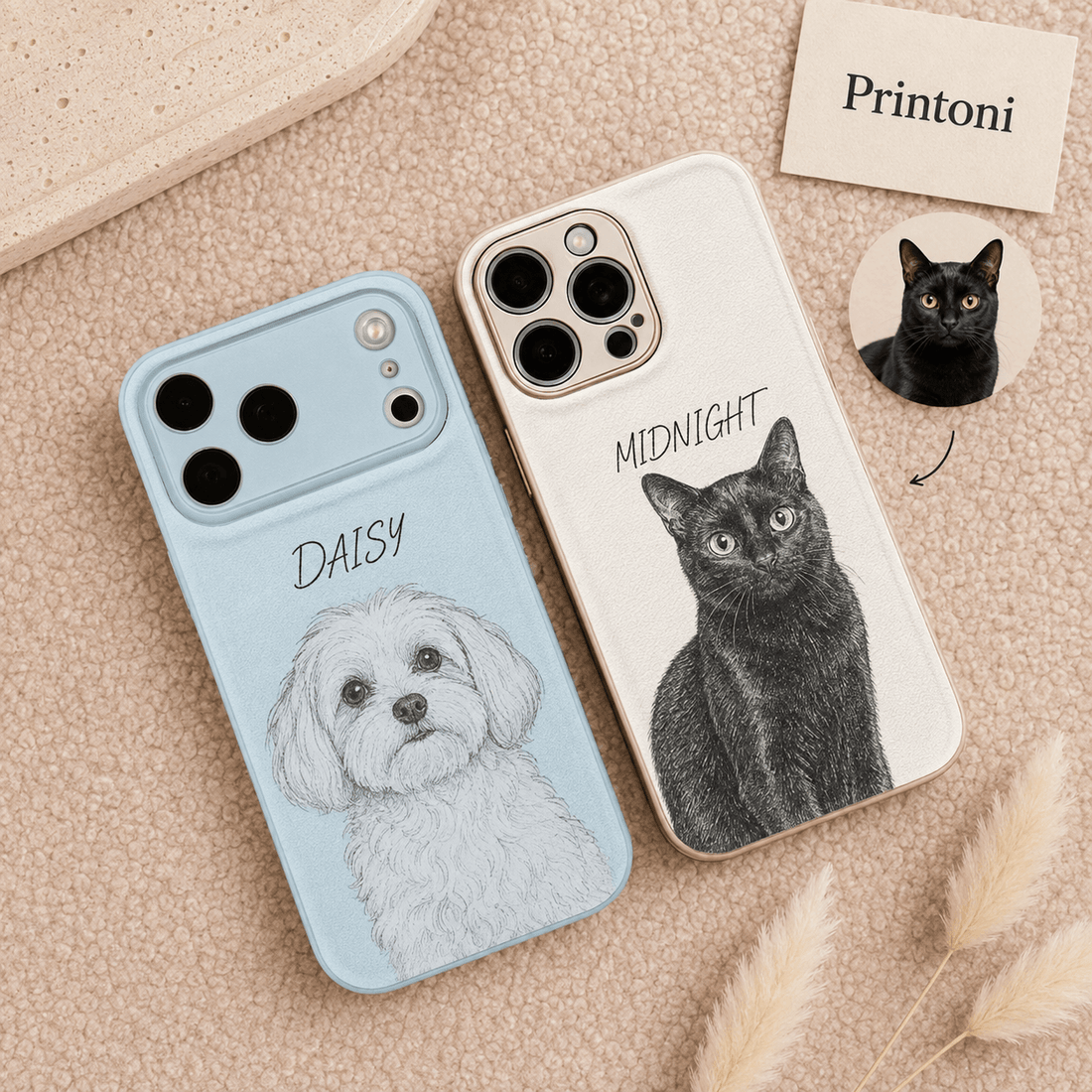 Custom Dog Portrait Phone Case with Name, Personalized Engraved Pet Photo Case, Dog Mom Gift