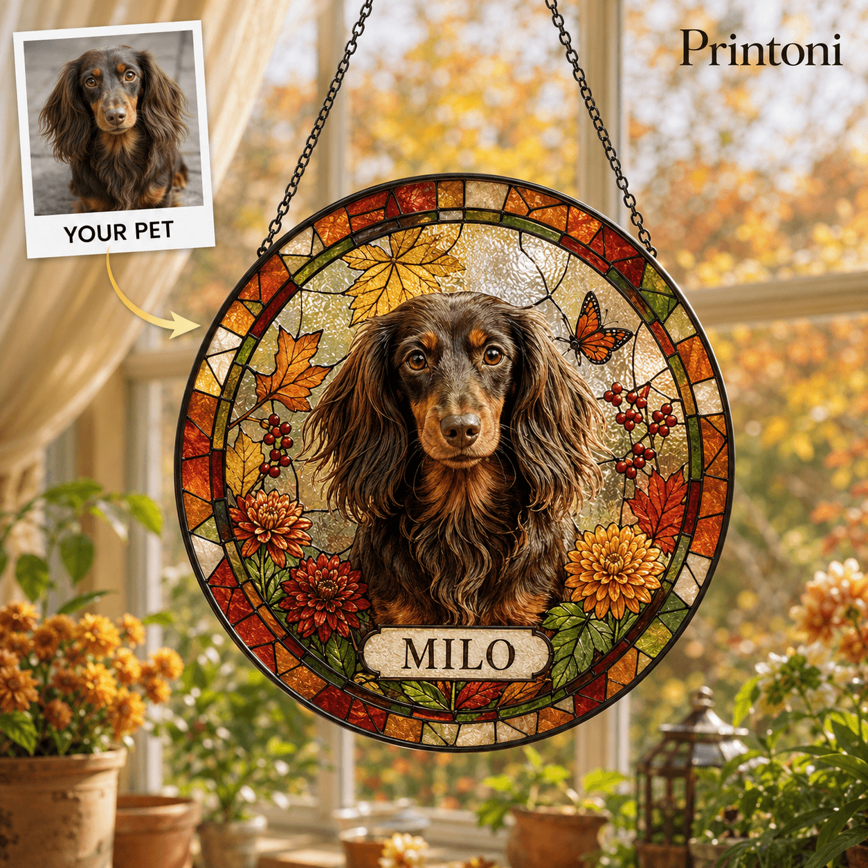 Custom Pet Suncatcher from Photo, Personalized Stained Glass Style Dog Cat Window Hanging with Name, Pet Memorial Gift, Pet Lover Gift