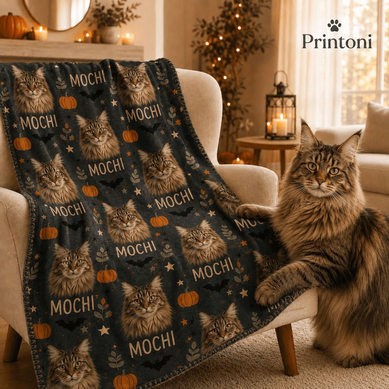 Custom Dog Blanket from Photo, Personalized Halloween Pet Name Blanket, Fall Gift for Dog Lovers
