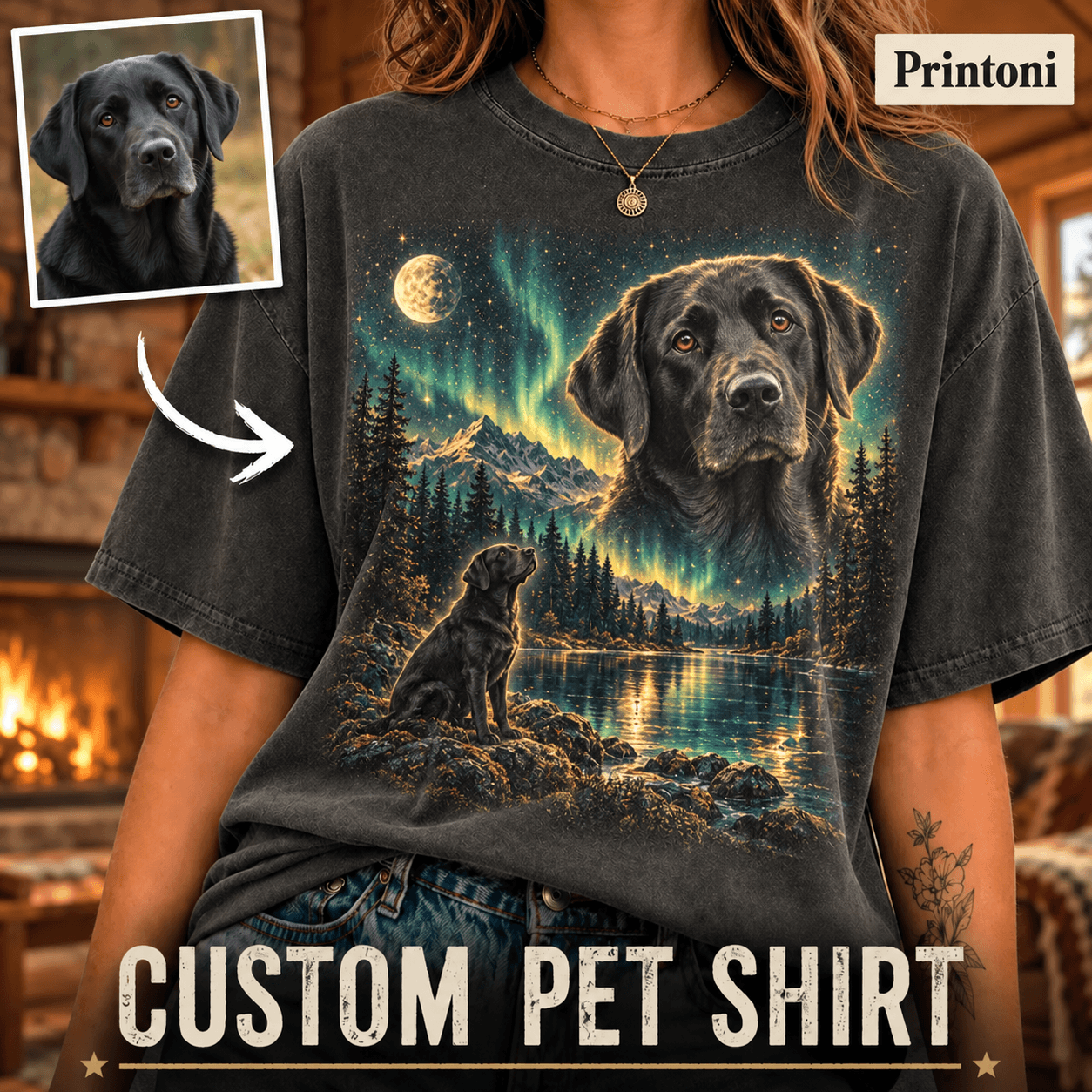Custom Pet Shirt from Photo, Personalized Mystical Cat T-Shirt, Celestial Pet Portrait Gift for Cat Lovers