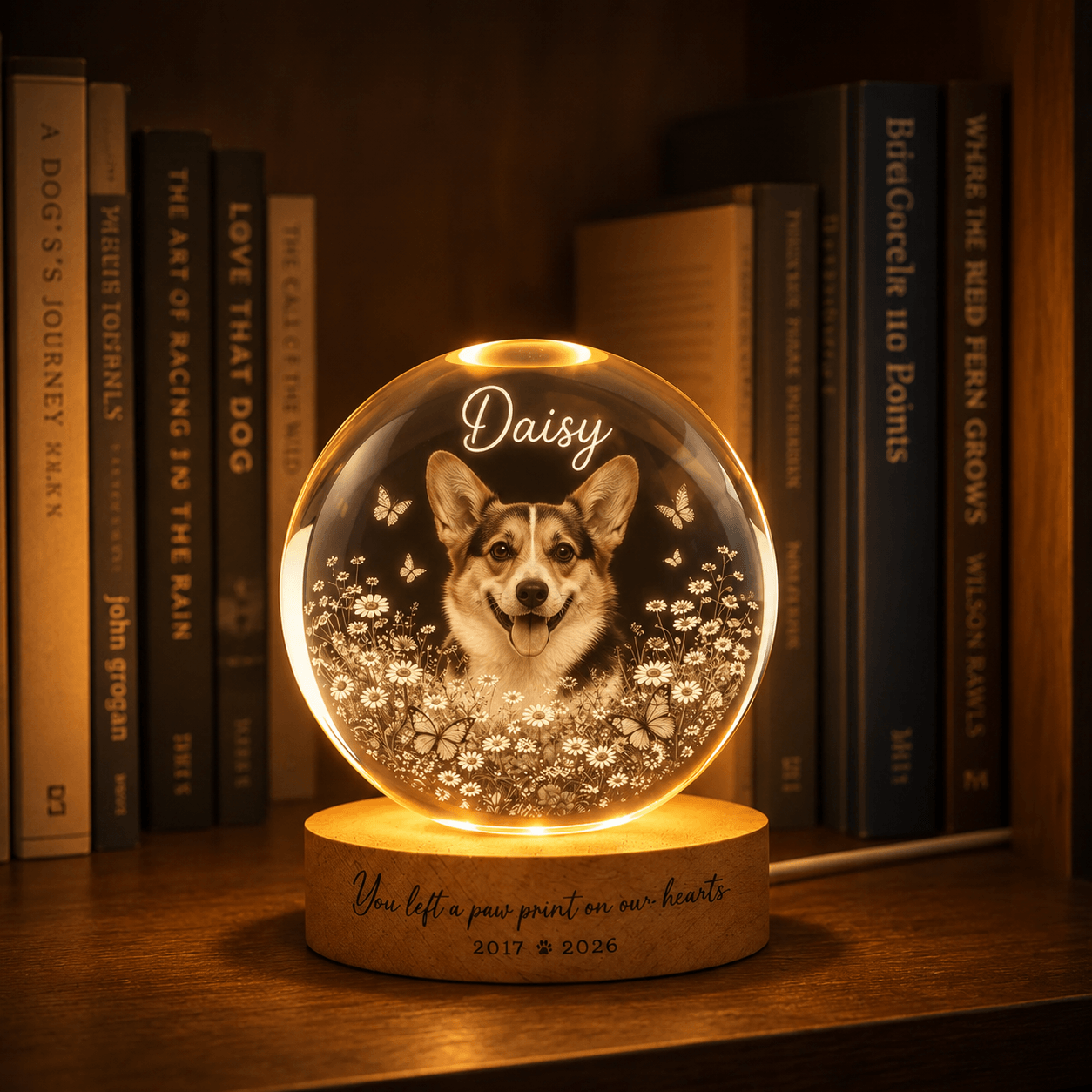 Custom Pet Memorial Crystal Ball Night Light from Photo – Personalized Dog Loss Gift Keepsake