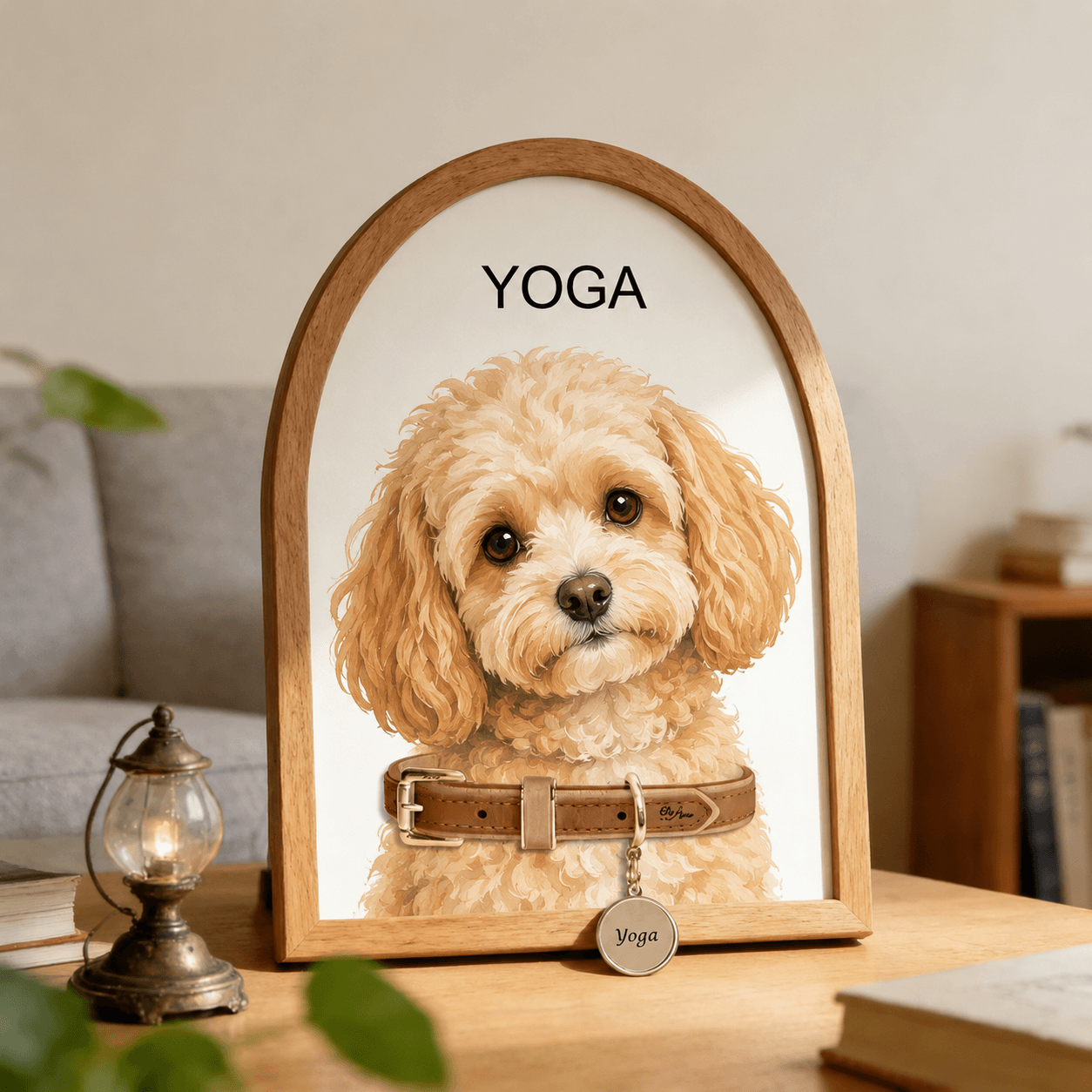 Custom Pet Collar Holder Sign – Personalized Watercolor Dog Portrait Frame, Pet Memorial Gift