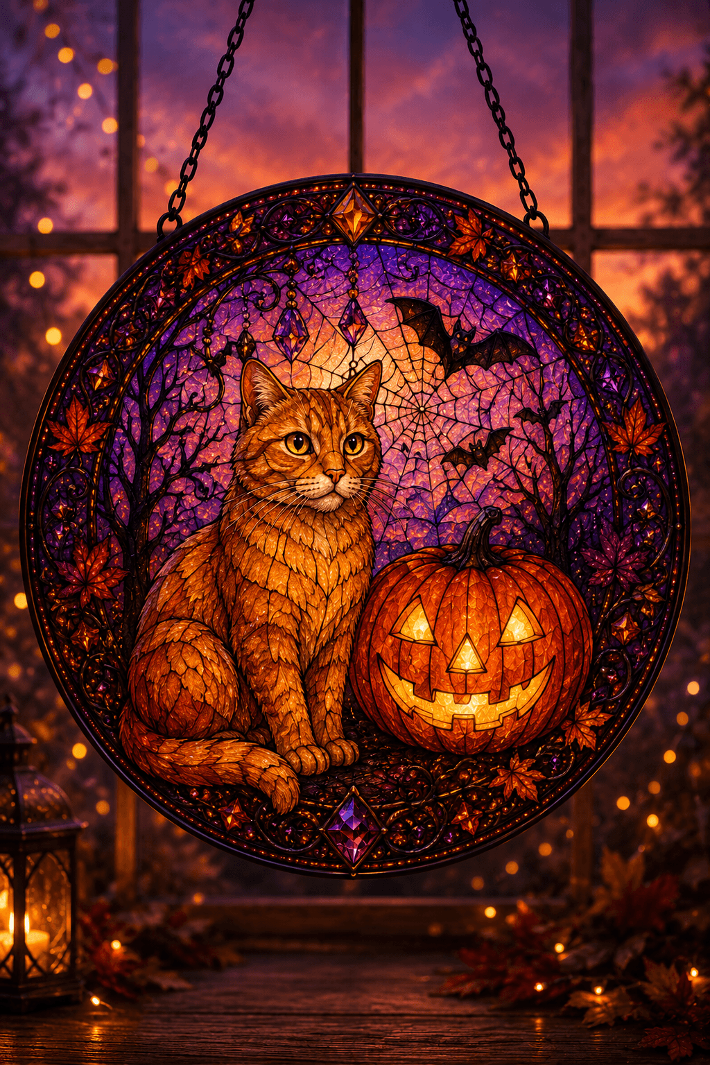 Halloween Dog Suncatcher, Stained Glass Style Puppy Witch Window Hanging, Fall Acrylic Sun Catcher, Halloween Decor Dog Lover Gift